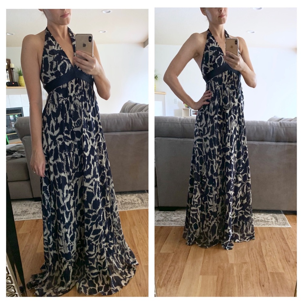 BCBG Navy Sequin Satin Maxi Gown